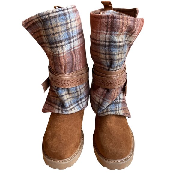 NWOT MUK LUKS Slope Nikki Boots Wear 3-Way Plaid Flannel Plush Western Boho-8W - Picture 5 of 16
